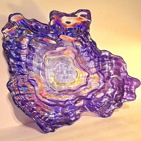 Other - Purple Oyster Shell Iridescent Glass Art Lusterware Prosperity Bowl EUC